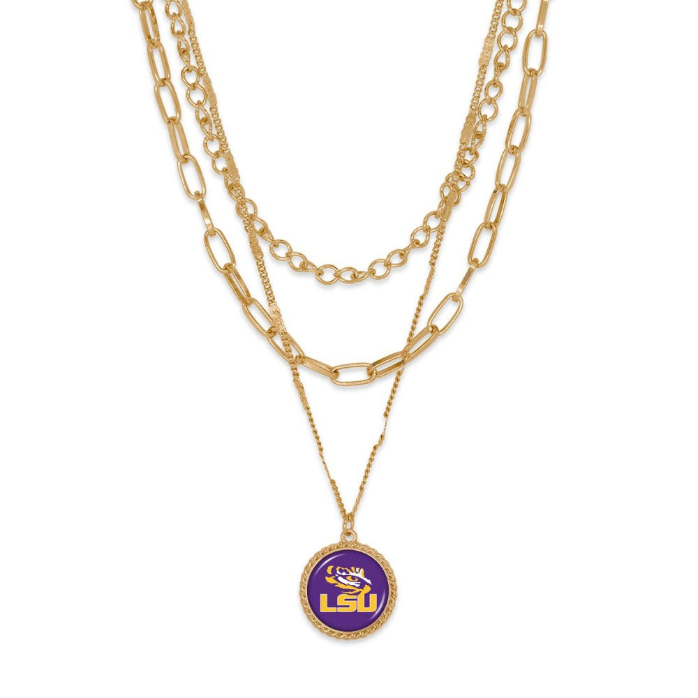LSU Gold Tone Chain Link Charm Necklace-Necklace-Lagniappe Junk 