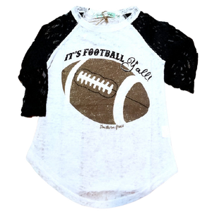 Its Football Y'all White Burnout with Black Sleeve Raglan-Tops-Lagniappe Junk 