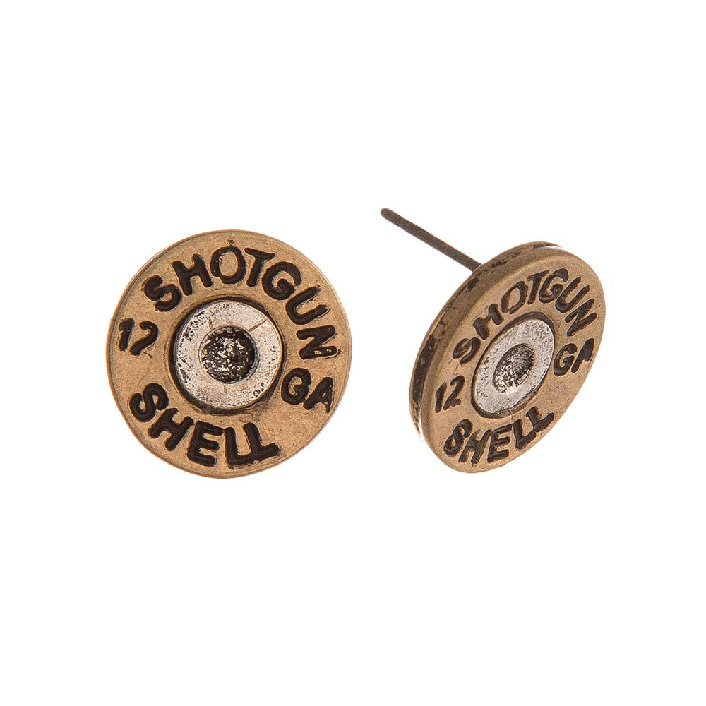 Two Tone Shotgun Shell Stud Earrings-earrings-Lagniappe Junk 