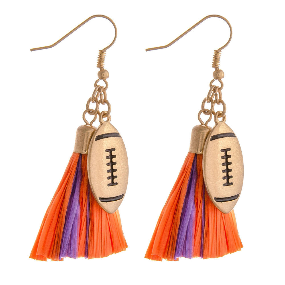 Orange / Purple Raffia Football Earrings-Earrings-Lagniappe Junk 