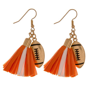 Orange / White Raffia Football Earrings-Earrings-Lagniappe Junk 