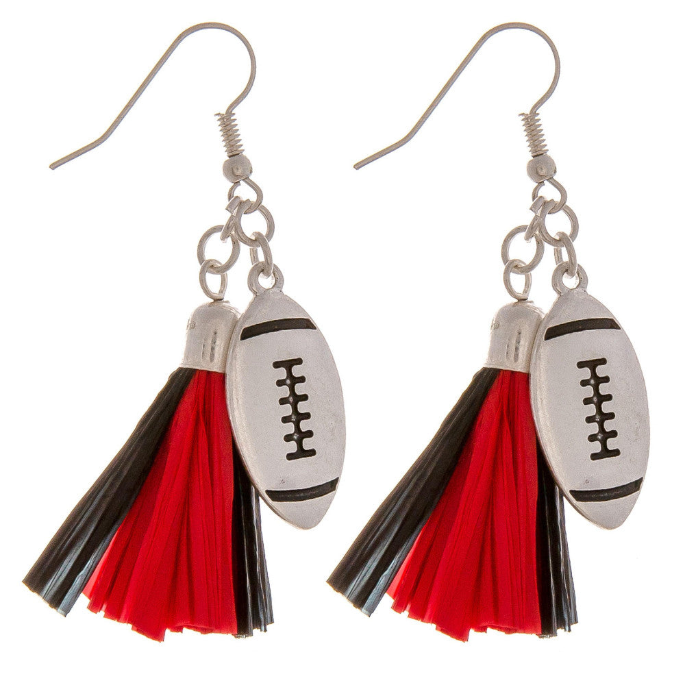 Red / Black Raffia Football Earrings-Earrings-Lagniappe Junk 