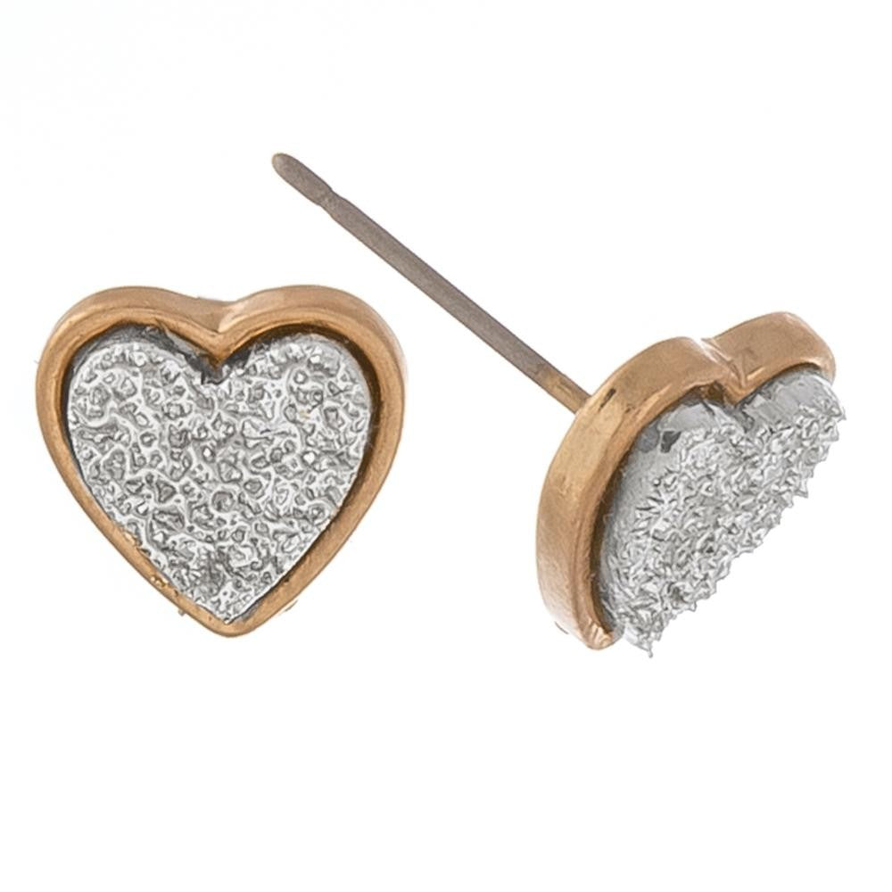 Valentines Day Druzy Heart Stud Earrings-earrings-Lagniappe Junk 