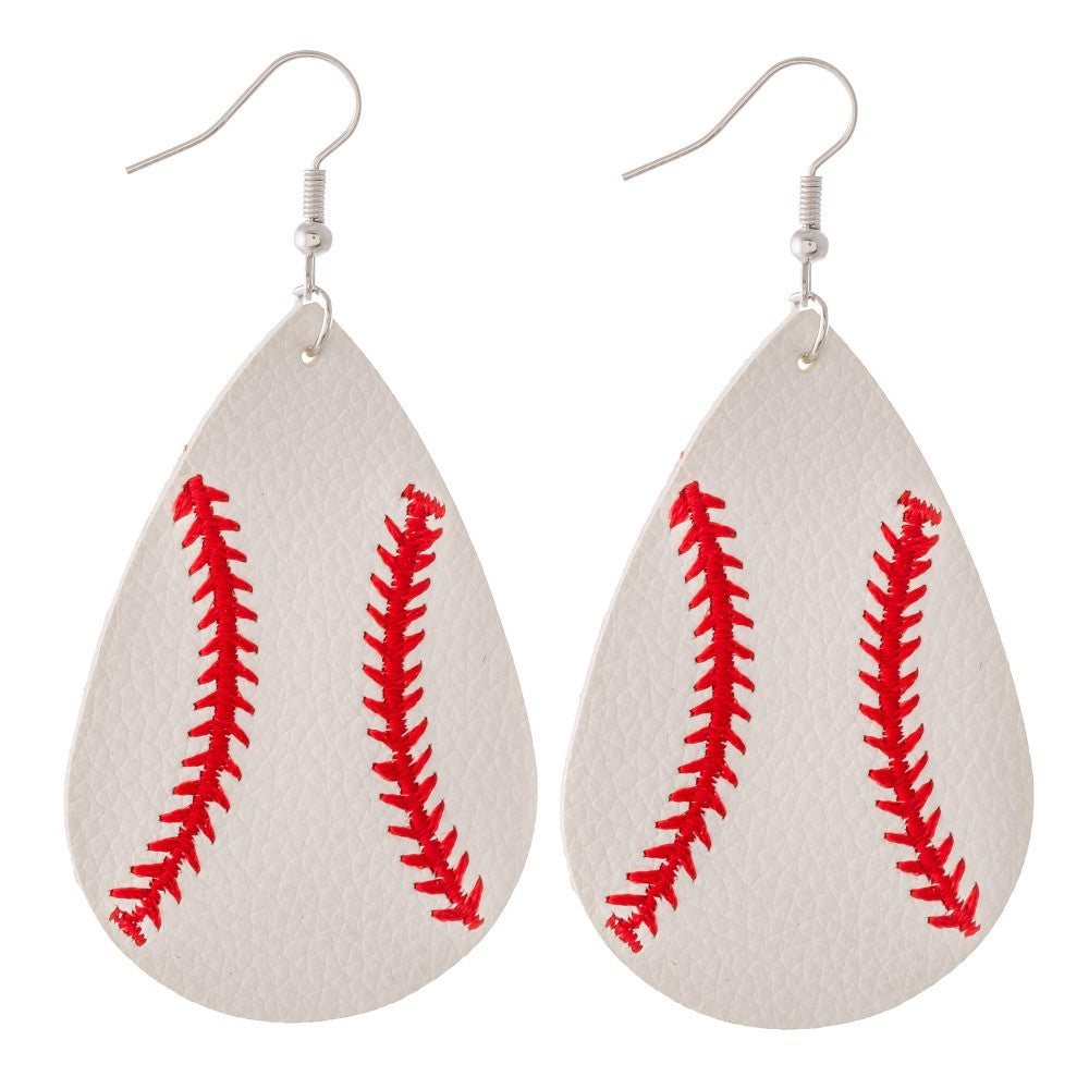 Baseball Leather Teardrop Earrings-Earrings-Lagniappe Junk 