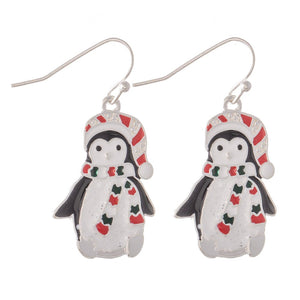 Christmas Penguin Drop Earrings-earrings-Lagniappe Junk 