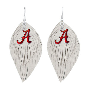 Alabama Crimson Tide Game Day Feather Drop Earrings-Earrings-Lagniappe Junk 
