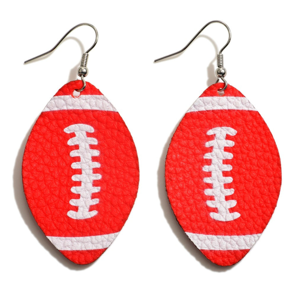 Faux Leather Football Drop Earrings - Red & White-Lagniappe Junk 