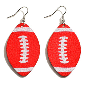 Faux Leather Football Drop Earrings - Red & White-Lagniappe Junk 