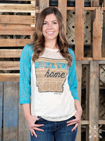Load image into Gallery viewer, &quot;Home Sweet Home&quot; State of Arkansas Lace Sleeve Raglan Top-Tops-Lagniappe Junk 
