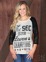 Cargar imagen en el visor de la galería, &quot;The SEC is for Lovers &amp; Champions&quot; Football Raglan Top-Tops-Lagniappe Junk 
