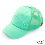 Load image into Gallery viewer, C.C. Distressed Solid Mesh Ponytail Cap-Ponytail Cap-Lagniappe Junk 
