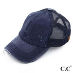 Load image into Gallery viewer, C.C. Distressed Solid Mesh Ponytail Cap-Ponytail Cap-Lagniappe Junk 
