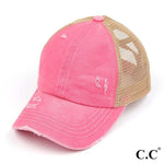 Load image into Gallery viewer, C.C Distressed Mesh Criss Cross High Ponytail Cap-Ponytail Cap-Lagniappe Junk 
