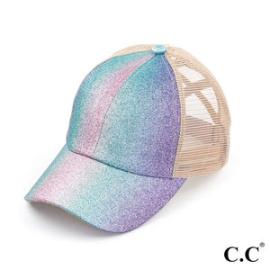 C.C Ombre Sparkle Glitter Criss Cross High Ponytail Cap-Lagniappe Junk 