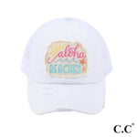 Загрузить изображение в средство просмотра галереи, C.C Distressed Embroidered Aloha Beaches Criss Cross Pony Cap-Hats-Lagniappe Junk 
