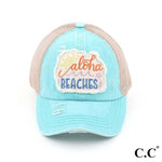 Load image into Gallery viewer, C.C Distressed Embroidered Aloha Beaches Criss Cross Pony Cap-Hats-Lagniappe Junk 
