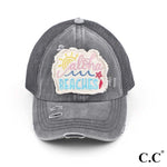 Carica l&#39;immagine nel visualizzatore di Gallery, C.C Distressed Embroidered Aloha Beaches Criss Cross Pony Cap-Hats-Lagniappe Junk 
