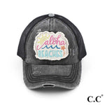Carica l&#39;immagine nel visualizzatore di Gallery, C.C Distressed Embroidered Aloha Beaches Criss Cross Pony Cap-Hats-Lagniappe Junk 
