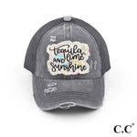 Cargar imagen en el visor de la galería, C.C Tequila, Lime, and Sunshine Patch Criss Cross Pony Cap-Hats-Lagniappe Junk 
