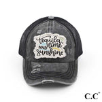 Cargar imagen en el visor de la galería, C.C Tequila, Lime, and Sunshine Patch Criss Cross Pony Cap-Hats-Lagniappe Junk 
