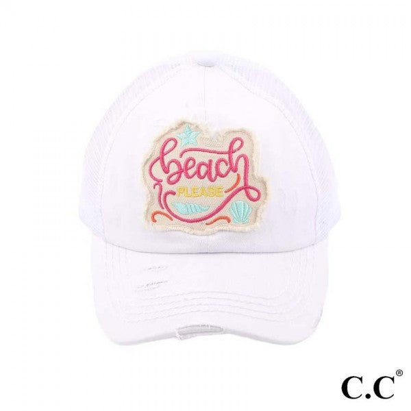 C.C Beach Please Patch Criss Cross Pony Cap-Hats-Lagniappe Junk 