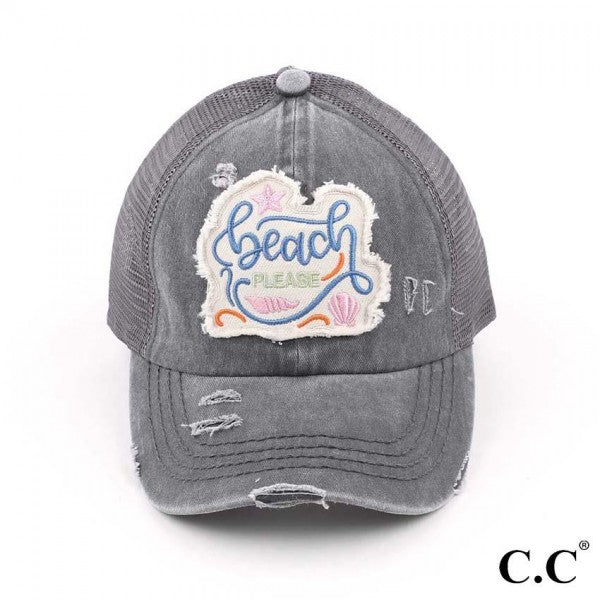 C.C Beach Please Patch Criss Cross Pony Cap-Hats-Lagniappe Junk 