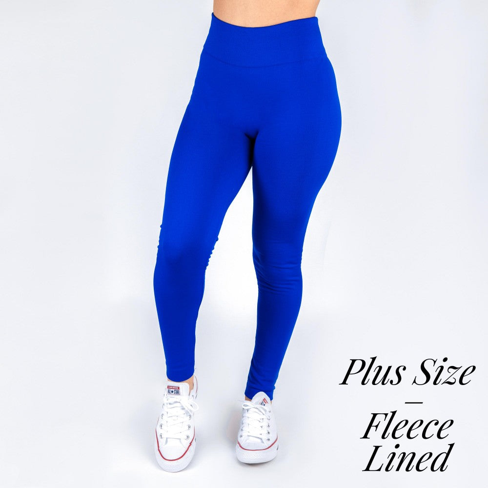 Women's Plus Size New Mix Solid Fleece Lined Leggings - Blue-Leggings-Lagniappe Junk 