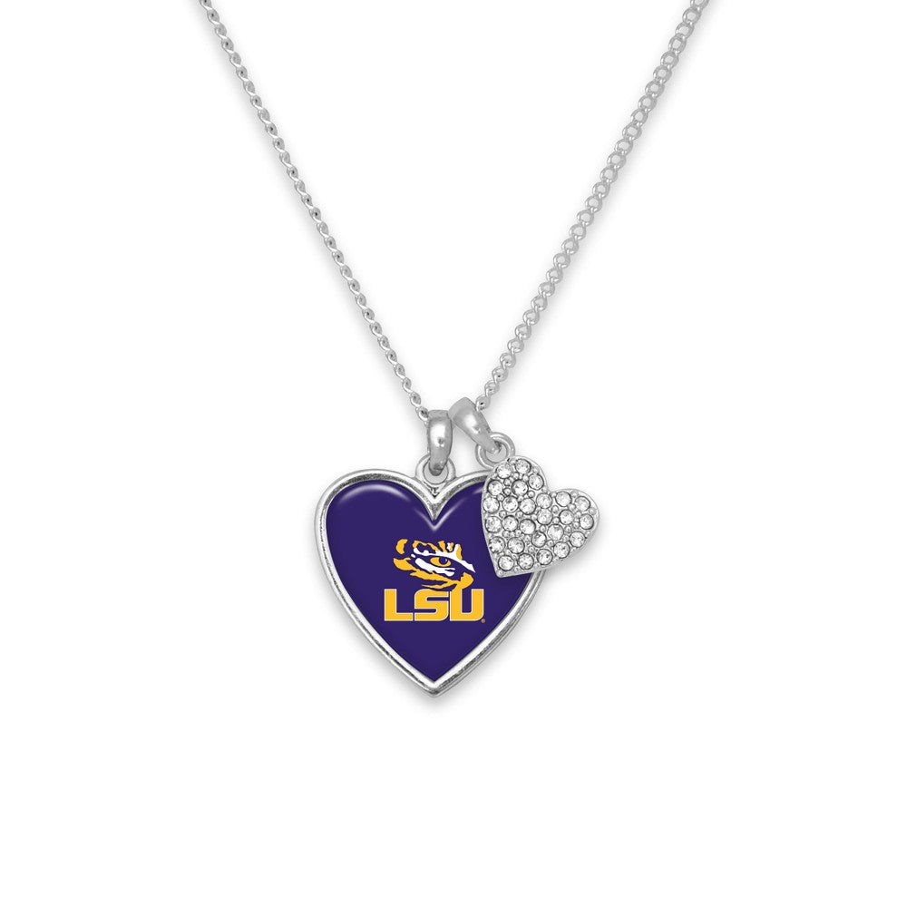 Game Day Heart Charm Necklace With Rhinestone Accent-Necklace-Lagniappe Junk 