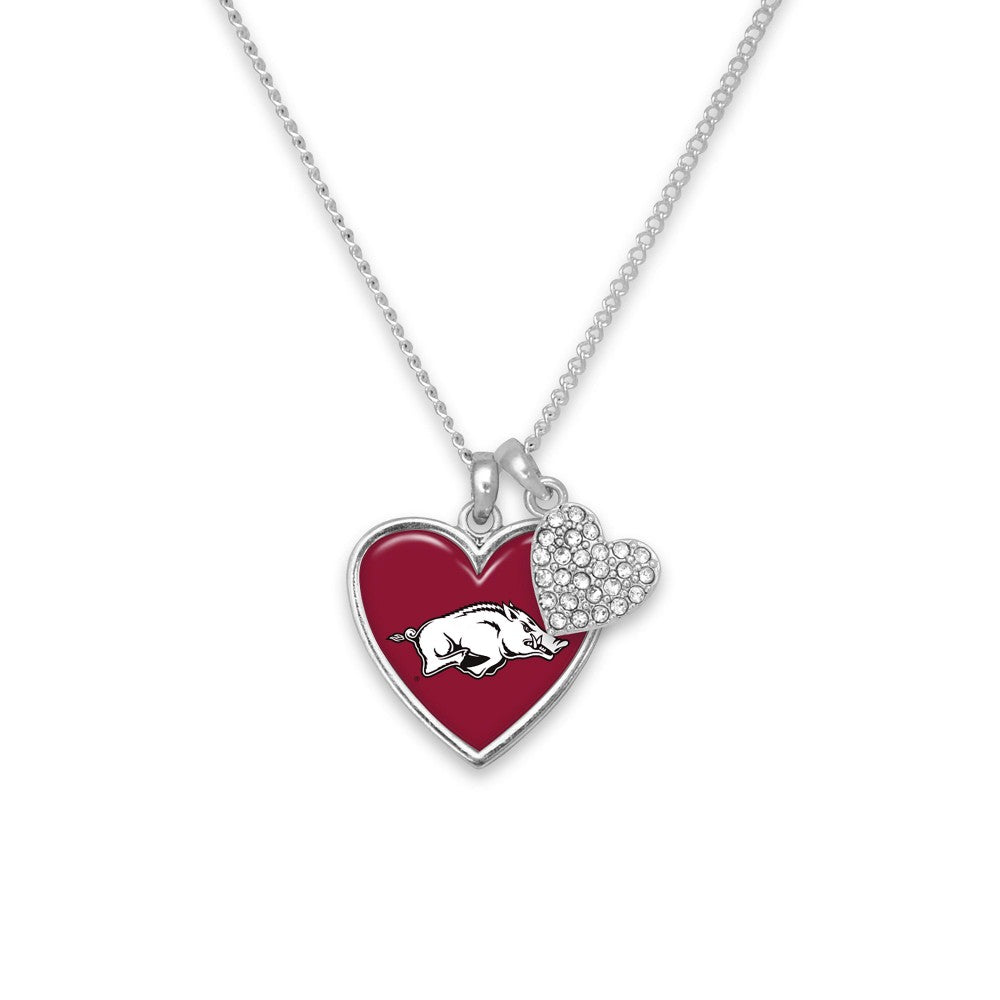 Game Day Heart Charm Necklace With Rhinestone Accent-Necklace-Lagniappe Junk 