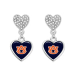 Load image into Gallery viewer, Game Day Collegiate Silver Tone Rhinestone Drop Earrings With School Heart Charm-Lagniappe Junk 
