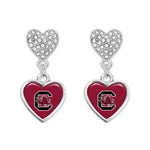 Load image into Gallery viewer, Game Day Collegiate Silver Tone Rhinestone Drop Earrings With School Heart Charm-Lagniappe Junk 
