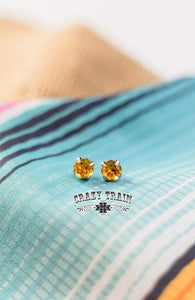 Crazy Train Glam Girls Mustard Stud Earrings-Earrings-Lagniappe Junk 
