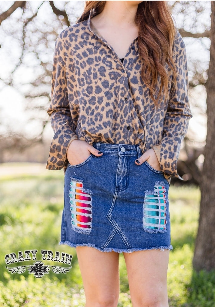 Crazy Train Lollipop Leopard Serape Skirt-Skirt-Lagniappe Junk 