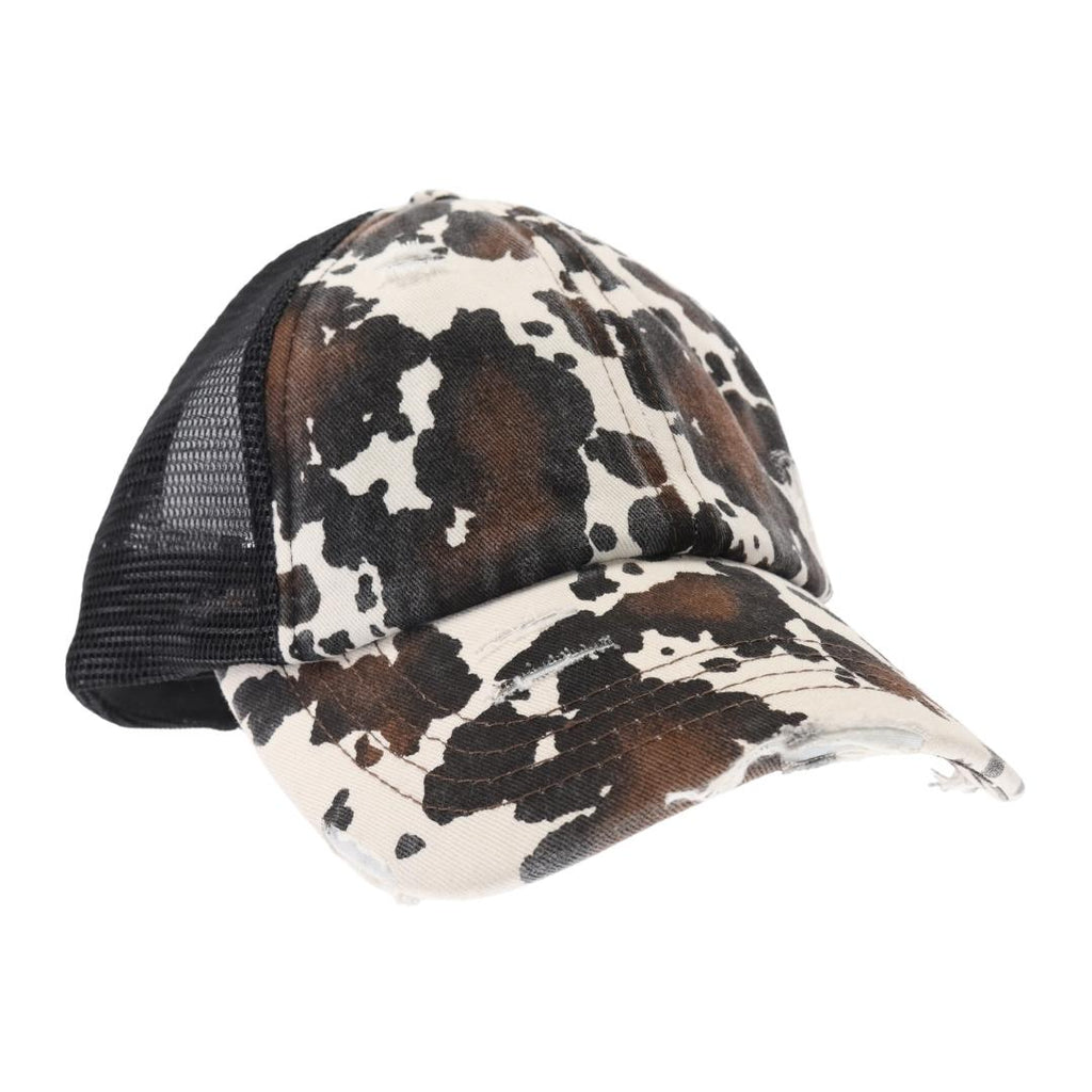 LV Upcycled Camo Criss Cross Ponytail Trucker Hat Leopard Print