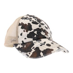 Cargar imagen en el visor de la galería, C.C Cow Print Mesh Back Criss Cross High Ponytail Cap-Hats-Lagniappe Junk 
