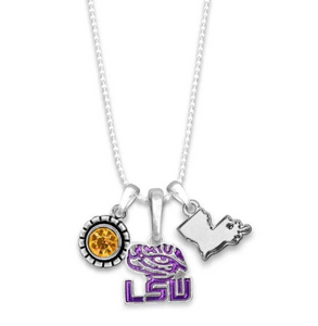 Home Sweet Louisiana LSU Logo Charm Jewelry Necklace-Necklace-Lagniappe Junk 
