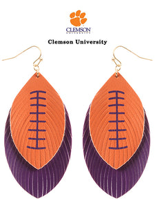 Clemson Tigers Leather Football Earrings-Lagniappe Junk 