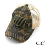 Load image into Gallery viewer, C.C. Camouflage USA Flag High Ponytail Cap-Ponytail Cap-Lagniappe Junk 
