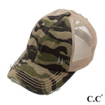 Cargar imagen en el visor de la galería, C.C. Camouflage Distressed Crisscross High Ponytail Cap-Ponytail Cap-Lagniappe Junk 
