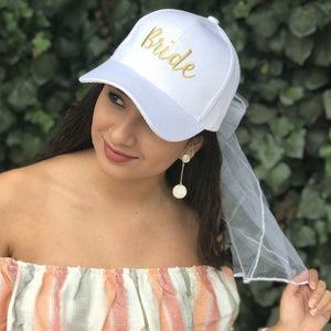 Bride/Just Married Embroidered CC Ball Cap with Veil-Baseball Cap-Lagniappe Junk 