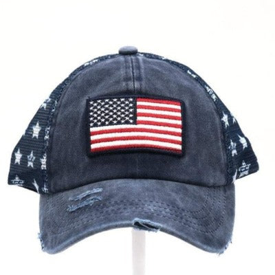 Distressed American Flag / USA Star CC Ball Cap-Baseball Cap-Lagniappe Junk 