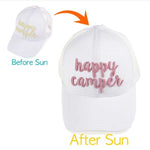Load image into Gallery viewer, Happy Camper - Color Changing - Embroidered Mesh Back CC high Ponytail Baseball Cap-Lagniappe Junk 
