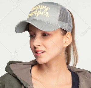 Happy Camper - Color Changing - Embroidered Mesh Back CC high Ponytail Baseball Cap-Lagniappe Junk 