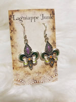 Load image into Gallery viewer, Fleur de Mardi Dangle Metal Earrings-Earrings-Lagniappe Junk 
