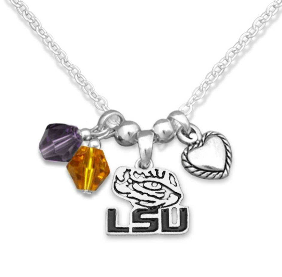 LSU Bejeweled Charm Jewelry Earrings or Necklace-Lagniappe Junk 