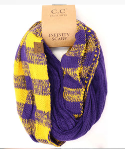 LSU Purple and Gold CC Buffalo Check Game Day Infinity Scarf-scarf-Lagniappe Junk 
